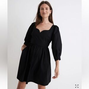 NWT Madewell Poplin Puff-Sleeve Sweetheart Neckline Black Cotton Mini Dress